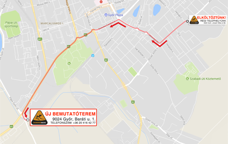 Új helyre költöztünk! Az új bemutatótermünk, telephelyünk Győrben (9024 Győr, Baráti u. 1.) az új Möbelix bútoráruházzal szemben, Győrújbarát felé a vasúti átjáró előtt található!